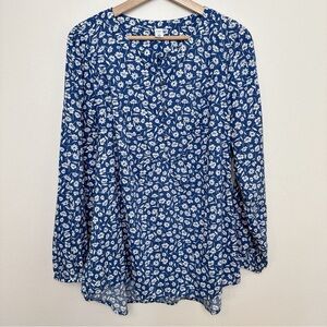 Old Navy Womens Large Floral Long Sleeve Blouse Blue Color